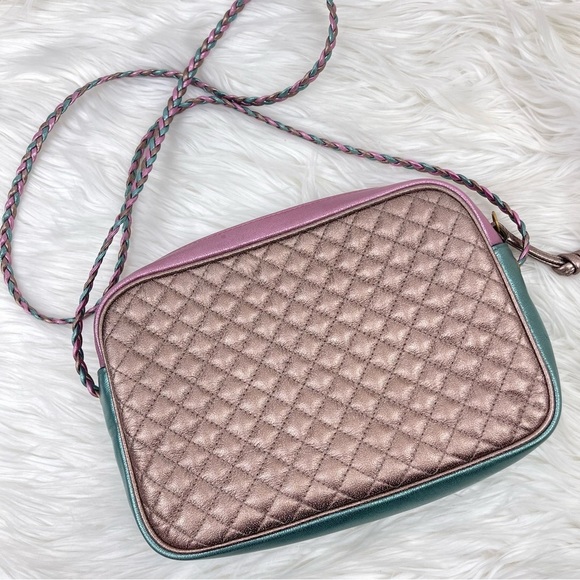 💯 Authentic Gucci Trapuntata Pink/Green Quilted Metallic Leather Crossbody - Picture 3 of 12